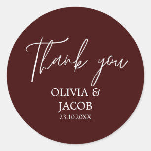 Sticker Rond Maroon Thankyou Mariage moderne et simple