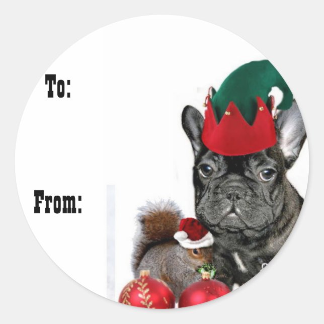 Sticker Rond Marque cadeau Noël Français Bulldog (Devant)