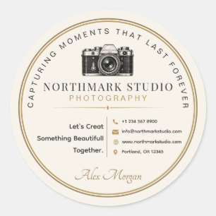 Sticker Rond Marque de photographe vintage Logo élégant de stu