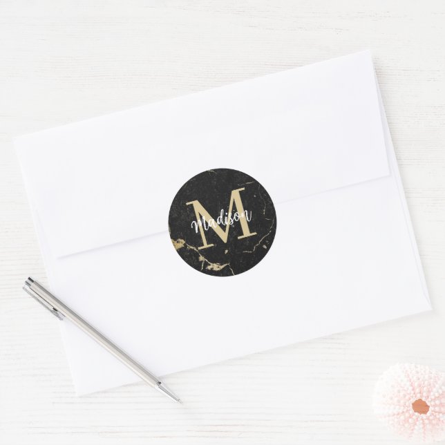 Sticker Rond Marque noire Monogram Gold (Enveloppe)