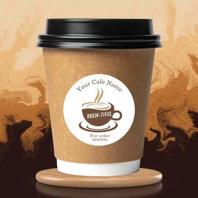 Sticker Rond Marque personnalisée de café marron (Créateur téléchargé)