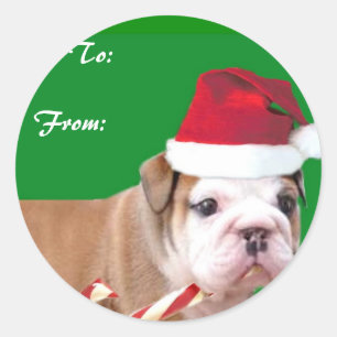 Sticker Rond Marques cadeaux de Noël pour chiot bulldog