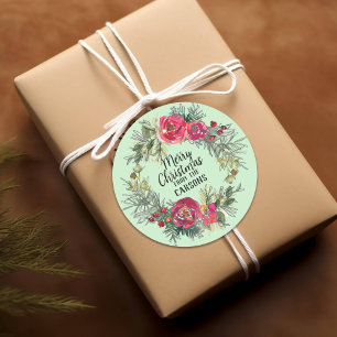 Sticker Rond Marques personnalisées de couronne de rose de Noël