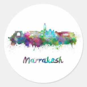 Sticker Rond Marrakesh skyline in watercolor