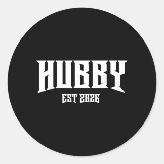 Sticker Rond Marriage Bachelor Party Grunge Rock Hubby Est 2026