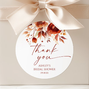 Sticker Rond Marron Bordeaux Rouillé Floral Fleurs Mariage