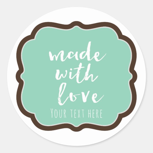 Sticker Rond Marron Chocolat et Menthe Faits avec Amour Présent (Devant)