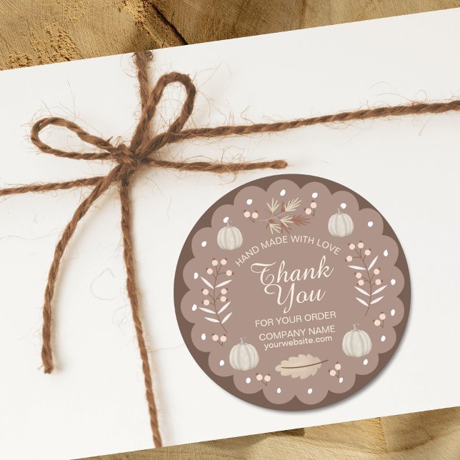 Sticker Rond Marron Moderne Beige Épice Citrouille Automne Arri (Créateur téléchargé)