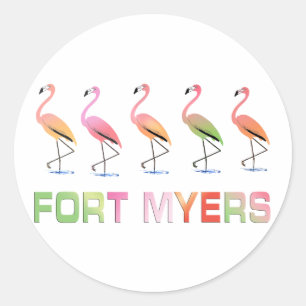 Sticker Rond Mars des Flamants roses tropicaux FORT MYERS