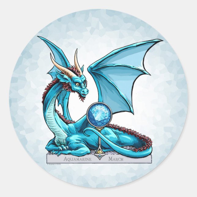 Sticker Rond Mars Dragon de Pierre de naissance : Aquamarine (Devant)