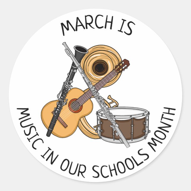 Sticker Rond Mars est la musique dans nos écoles Mois (Devant)