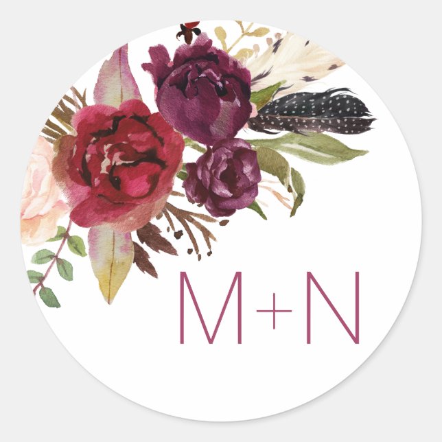 Sticker Rond Marsala Boho monogramme mariage enveloppe sceau 41 (Devant)