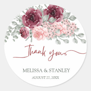 Sticker Rond Marsala de Bourgogne rustique et Mariage floral ro