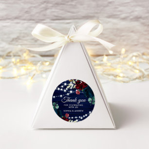 Sticker Rond Marsala en bois rustique & Fleurs bleues de marine