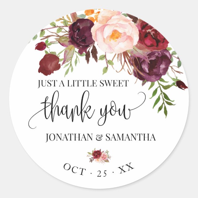 Sticker Rond Marsala floral boho chic mariage Merci (Devant)