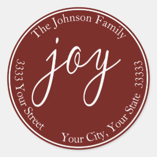 Sticker Rond Marsala Joy Holiday Round Return Adresse Label