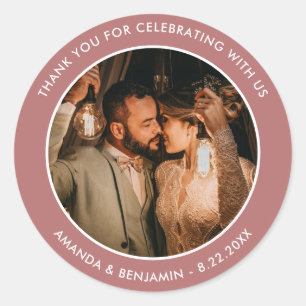 Sticker Rond Marsala Modern Merci Photo Mariage Faveur