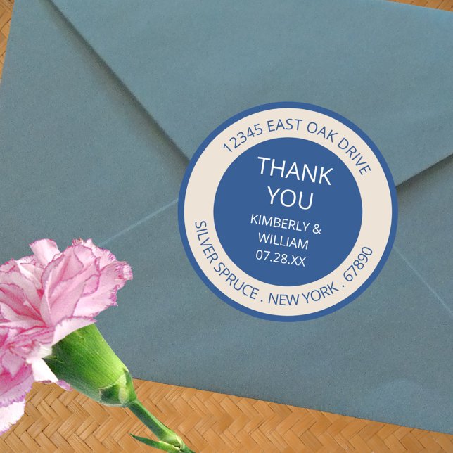 Sticker Rond Marseille Bleu Chic Mariage Faveur Ou Enveloppes (Marseille Bleu Modern Wedding Stickers - Custom Wedding Favors Or Envelope Seals)