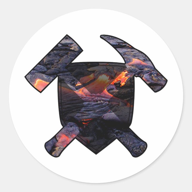 Sticker Rond Marteau de roche et logo de flux de lave du géolog (Devant)