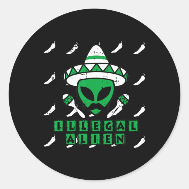 Sticker Rond Martian Alien illégal Zone mexicaine-51 Hallowee a (Devant)