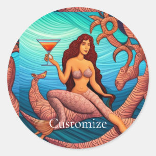 Sticker Rond Martini à cheveux longs Mermaid Thunder_Cove
