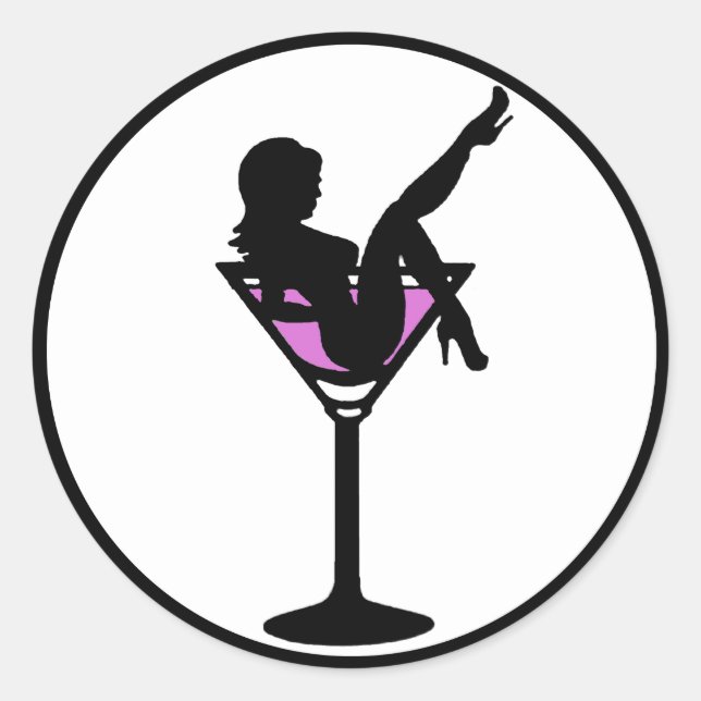 Sticker Rond Martini fille noir blanc violet silhouette autocol (Devant)