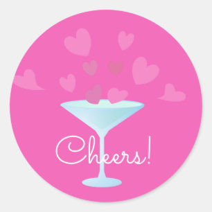 Sticker Rond Martini Glass et Coeurs roses applaudissent