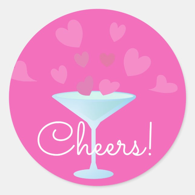 Sticker Rond Martini Glass et Coeurs roses applaudissent (Devant)