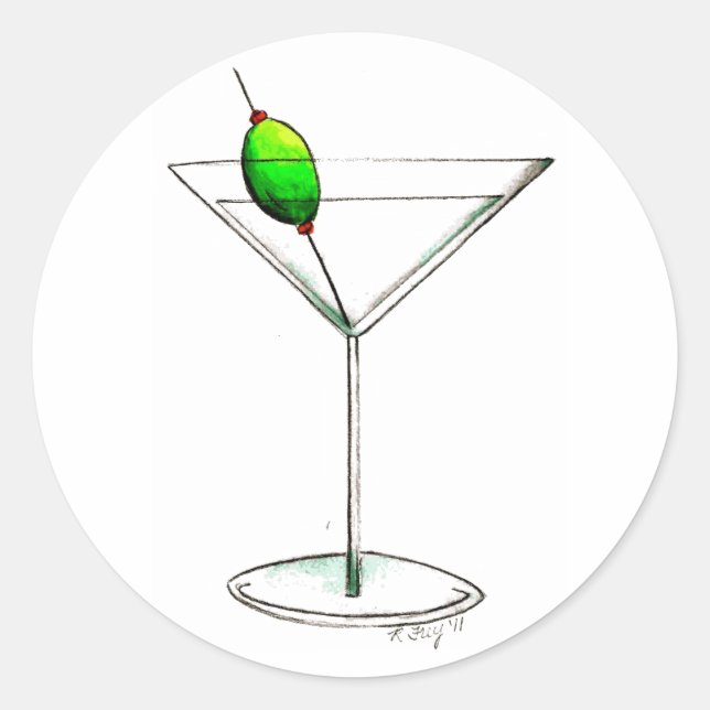 Sticker Rond Martini salé avec verre à cocktails Olive Boisson  (Devant)