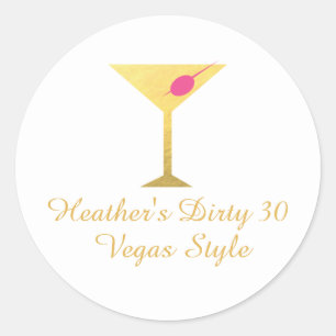 Sticker Rond Martini Verre rose et Faux Or huile