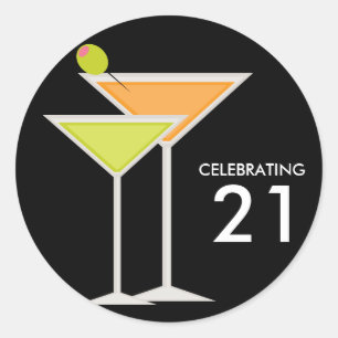 Sticker Rond Martinis orange et vert