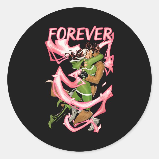 Sticker Rond Marvel X-men Rogue And Gambit Forever Kiss Valenti (Devant)