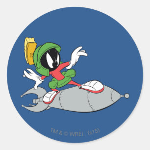 Sticker Rond MARVIN LE MARTIEN™ à bord de sa fusée