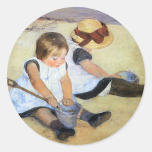 Sticker Rond Mary Cassatt, Enfants jouant sur la plage,