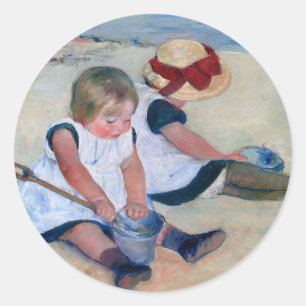 Sticker Rond Mary Cassatt Enfants Jouant sur la Plage 1884