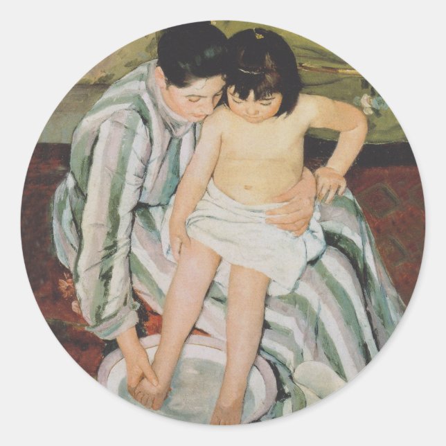Sticker Rond Mary Cassatt Peinture sur le bain de l'enfant (Devant)