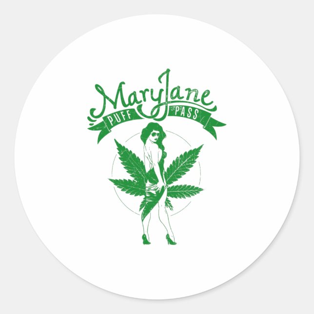 Sticker Rond Mary Jane Puff Pass Femme Vert oeuvre d'art (Devant)
