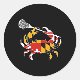Sticker Rond Maryland State Drapeau Crabe Crosse Complète Bâton