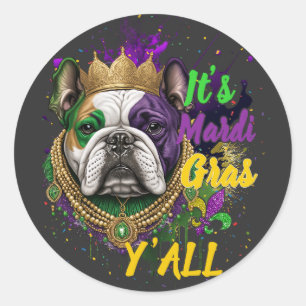 Sticker Rond Mascarade du carnaval de Bulldog Mardi Gras Y'all