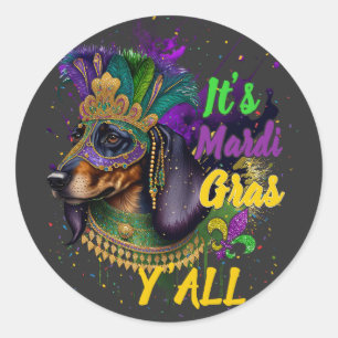 Sticker Rond Mascarade du carnaval de Dachshund Mardi Gras Y'al