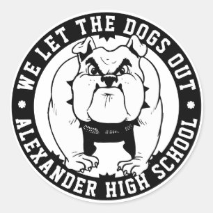 Sticker Rond Mascotte Bulldog On Lâche les Chiens École Athléti