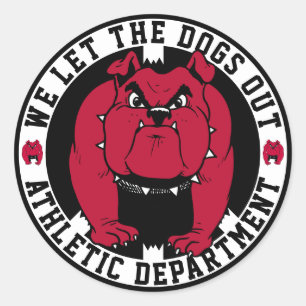 Sticker Rond Mascotte Bulldog On laisse les chiens dehors Dépar