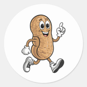 Sticker Rond Mascotte d'arachide gaie caricature avec chaussure