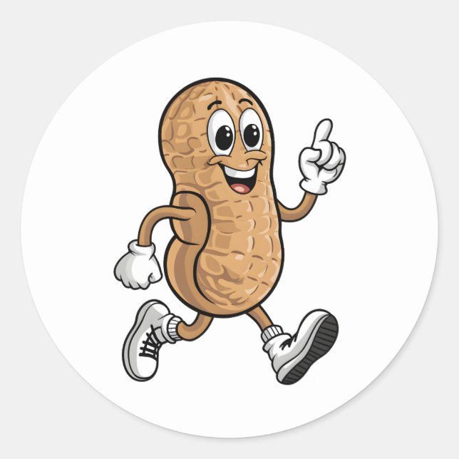 Sticker Rond Mascotte d'arachide gaie caricature avec chaussure (Devant)