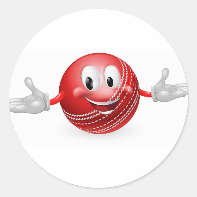 Sticker Rond Mascotte de balle de cricket (Devant)