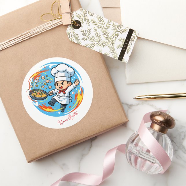 Sticker Rond Mascotte de chef drôle (Cadeaux)