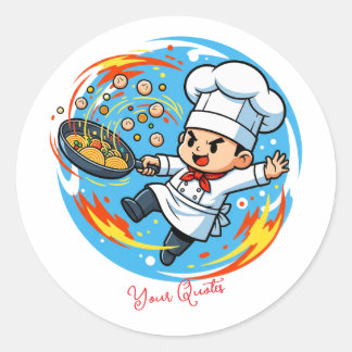 Sticker Rond Mascotte de chef drôle