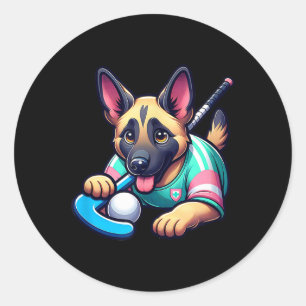 Sticker Rond Mascotte de chiot de hockey sur gazon Berger allem