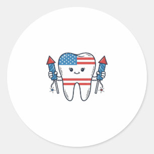 Sticker Rond Mascotte de dent patriotique Conception de vecteur