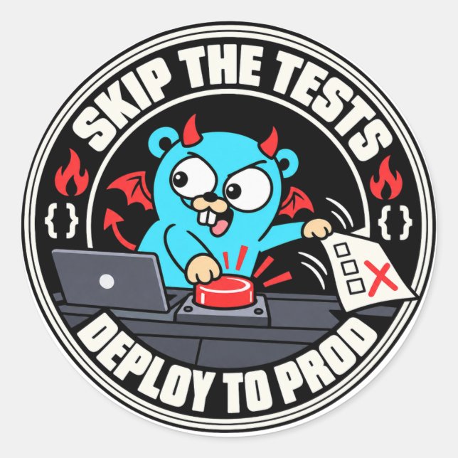Sticker Rond Mascotte du gopher Golang démon de programmation (Devant)